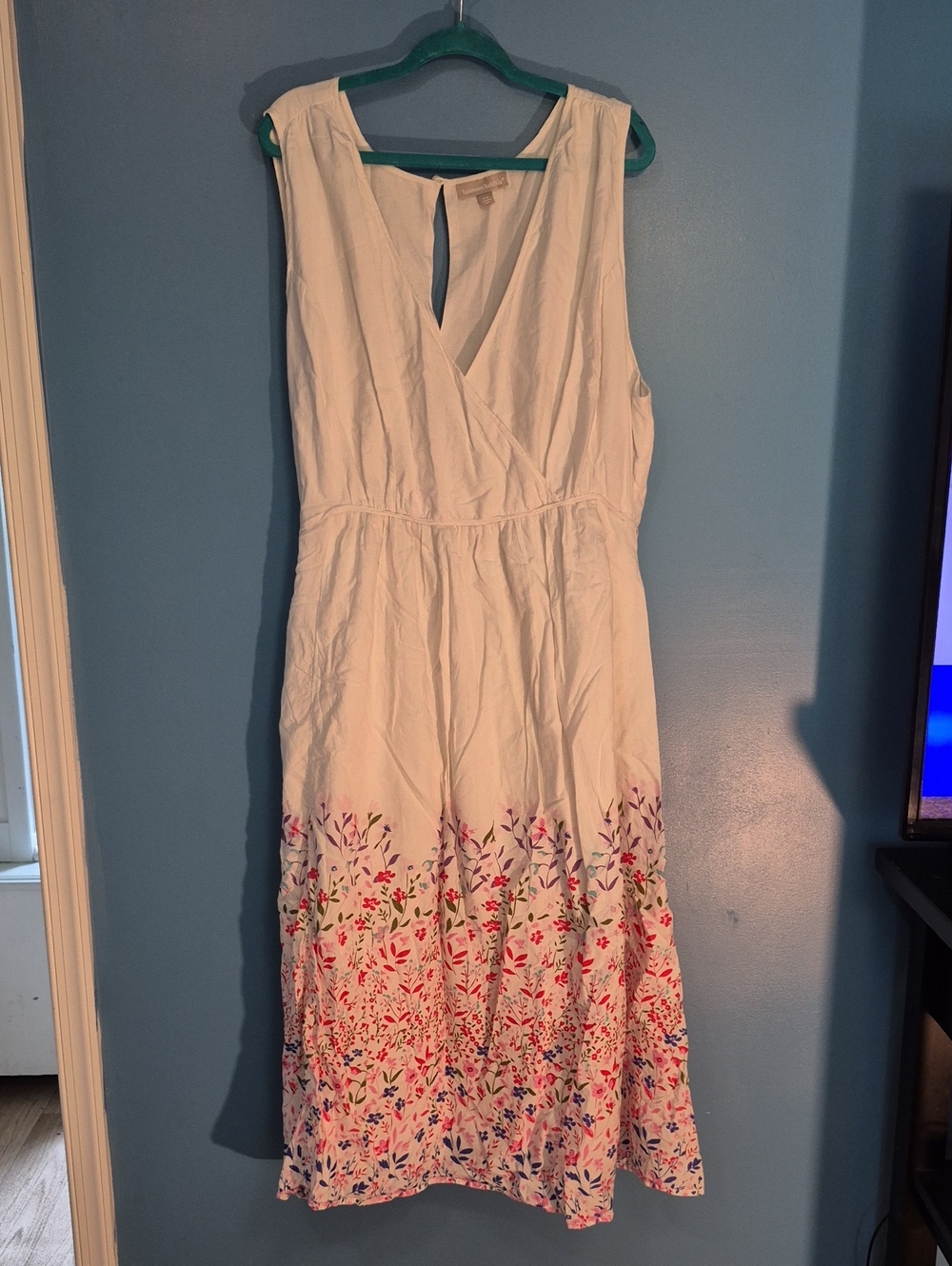Woman Within White Sleeveless Maxi Dress with Floral Hem